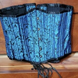 Blue and Black Brocade Corset